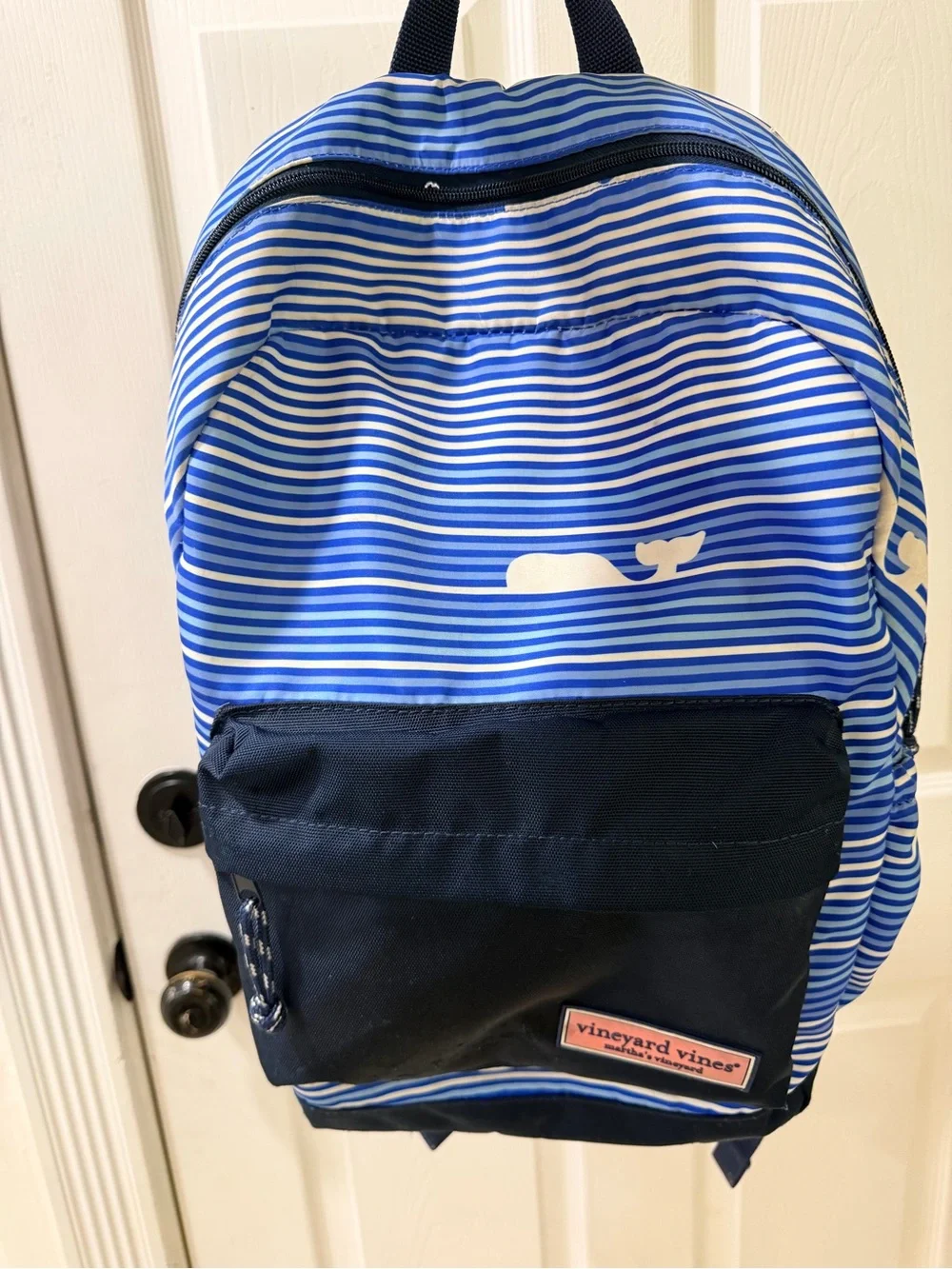 Vineyard Vines Navy and Bright Blue Striped Whale Backpack